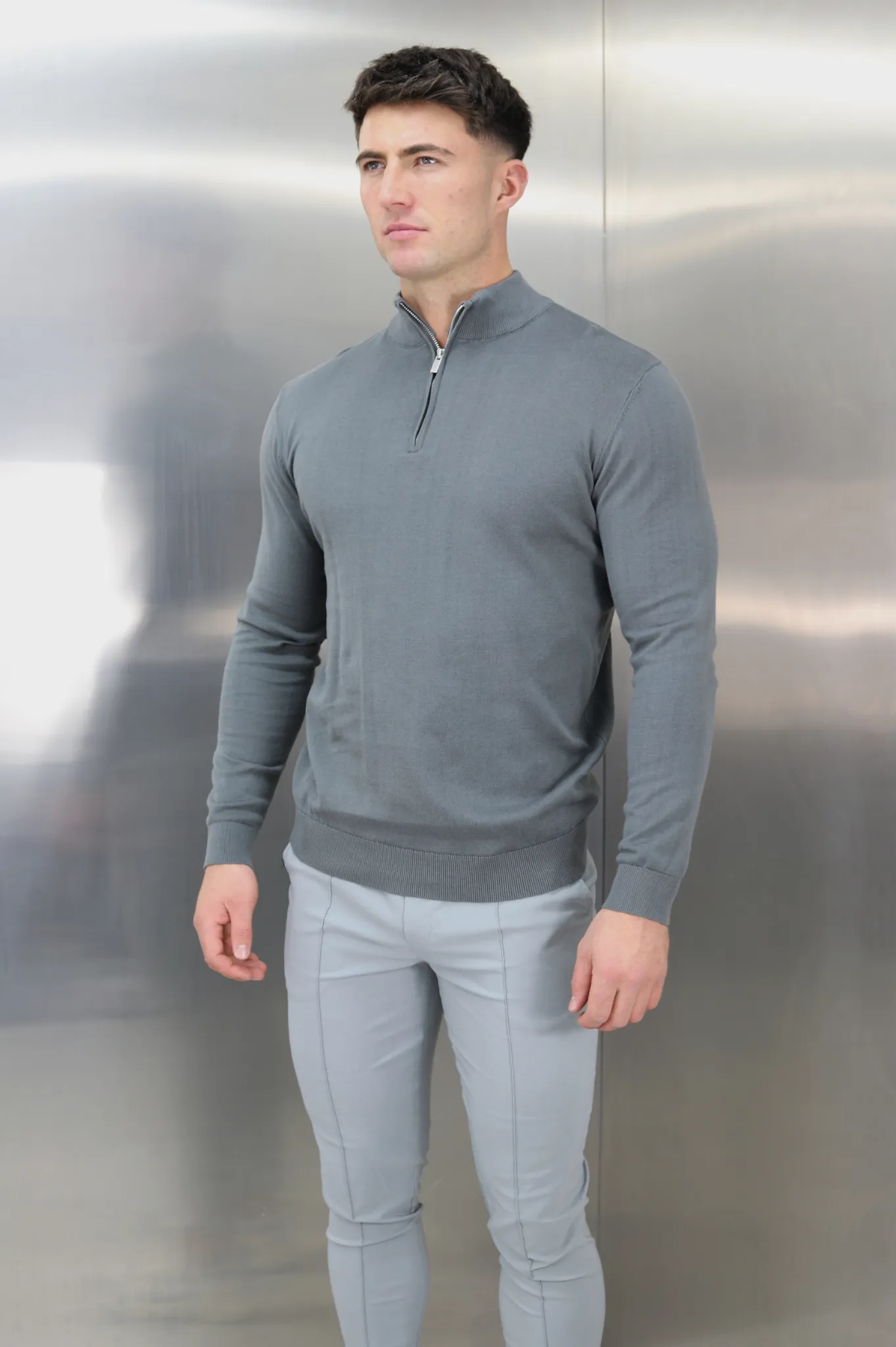 Capo Egyptian Cotton 1/4 Zip Top - Charcoal