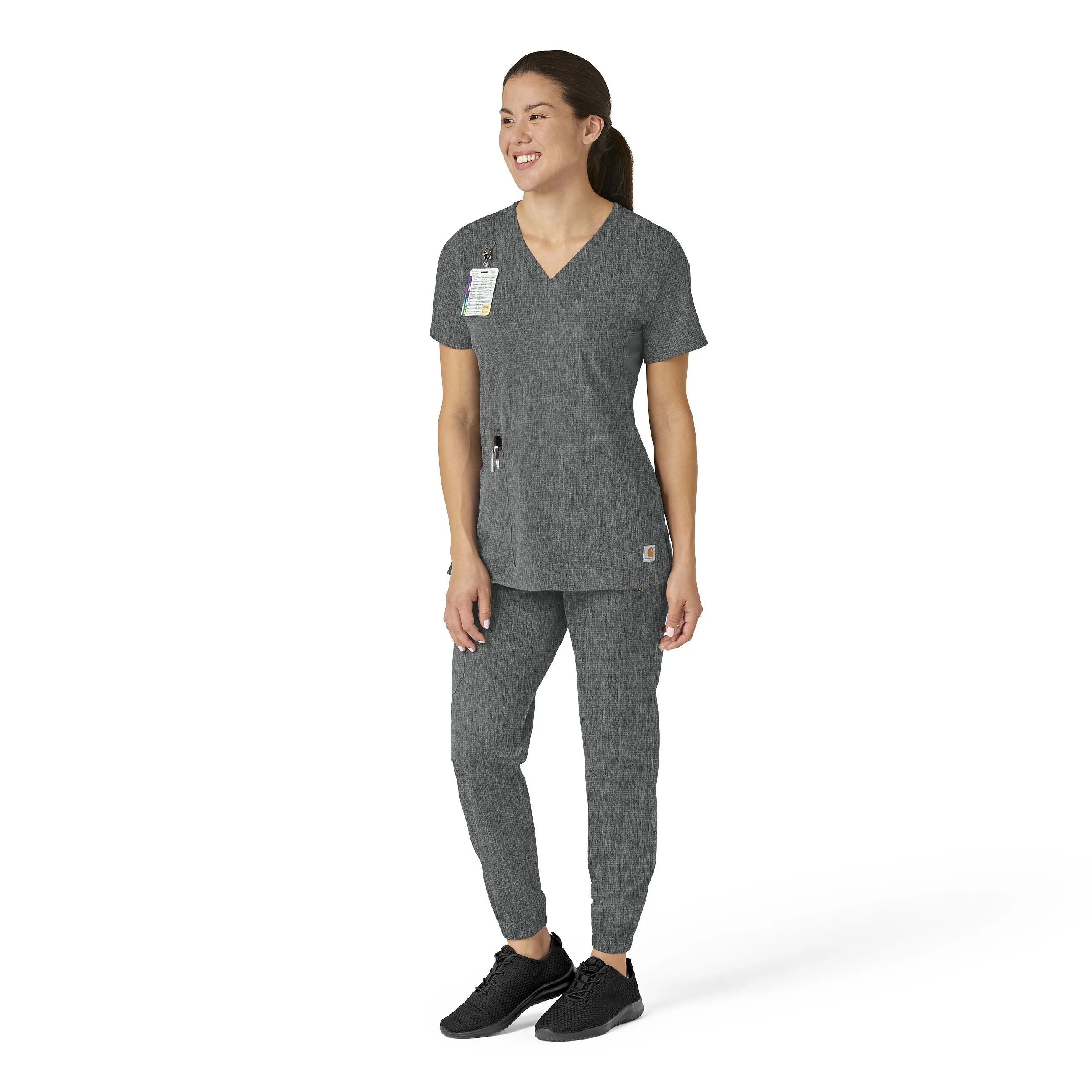 Carhartt Force Liberty Women's Multi-Pocket V-Neck Scrub Top - Charcoal Heather