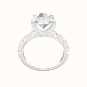 Cathedral Three Row Pave Engagement Ring With Double Pave V Prong Head