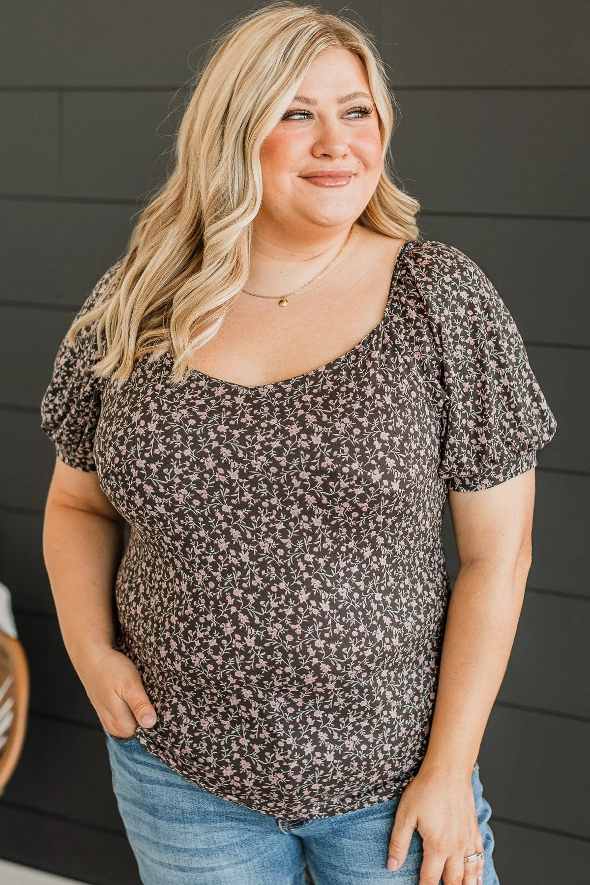 Caught Feelings Floral Top- Charcoal