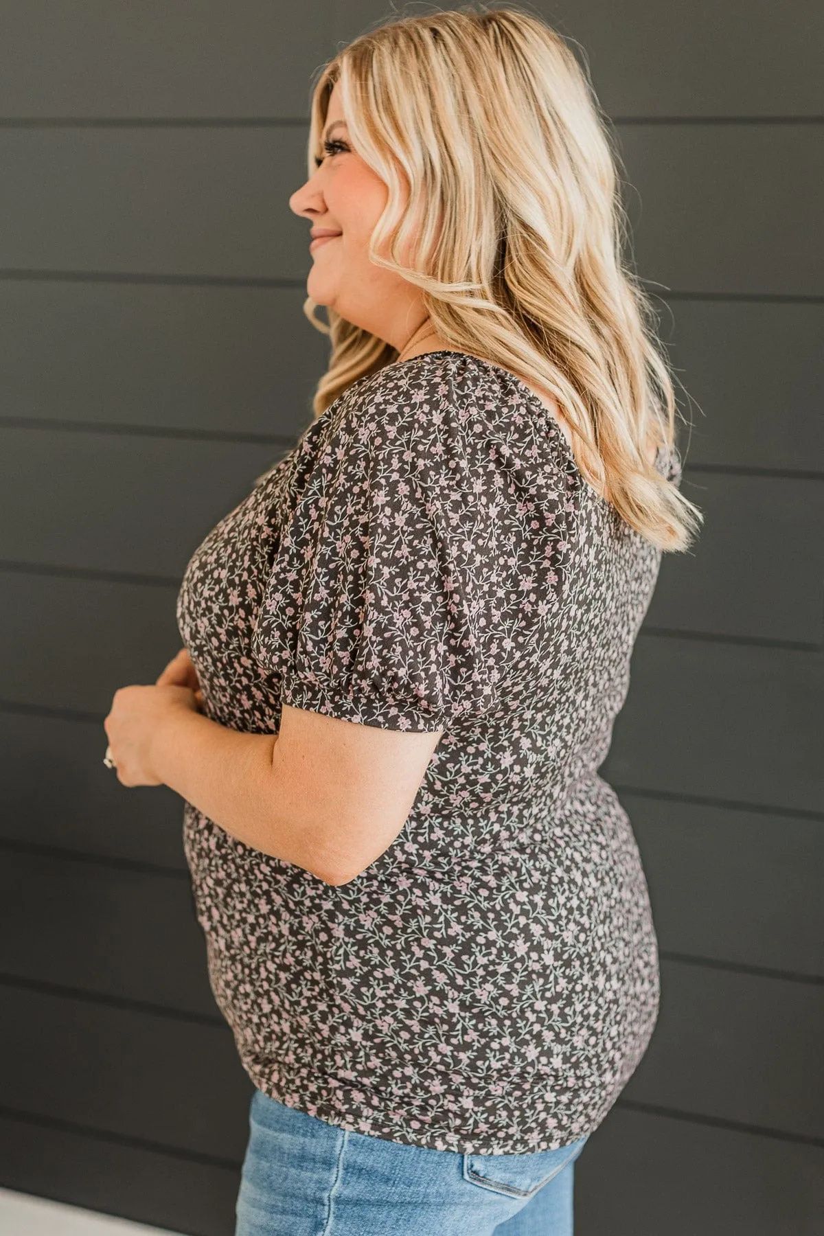 Caught Feelings Floral Top- Charcoal