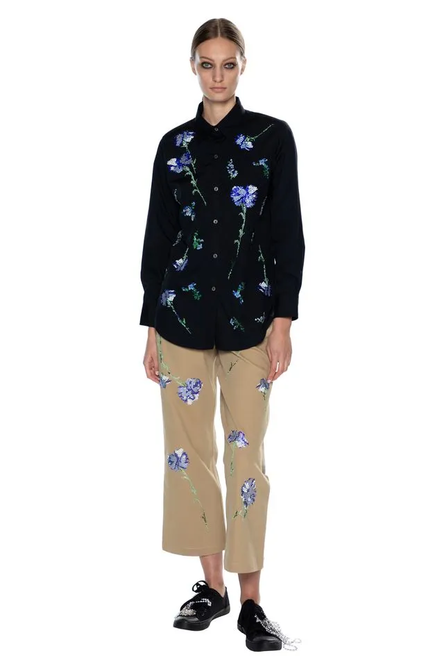 'CECIL BEATON BLUE CARNATION' CROPPED WIDE LEG PANT