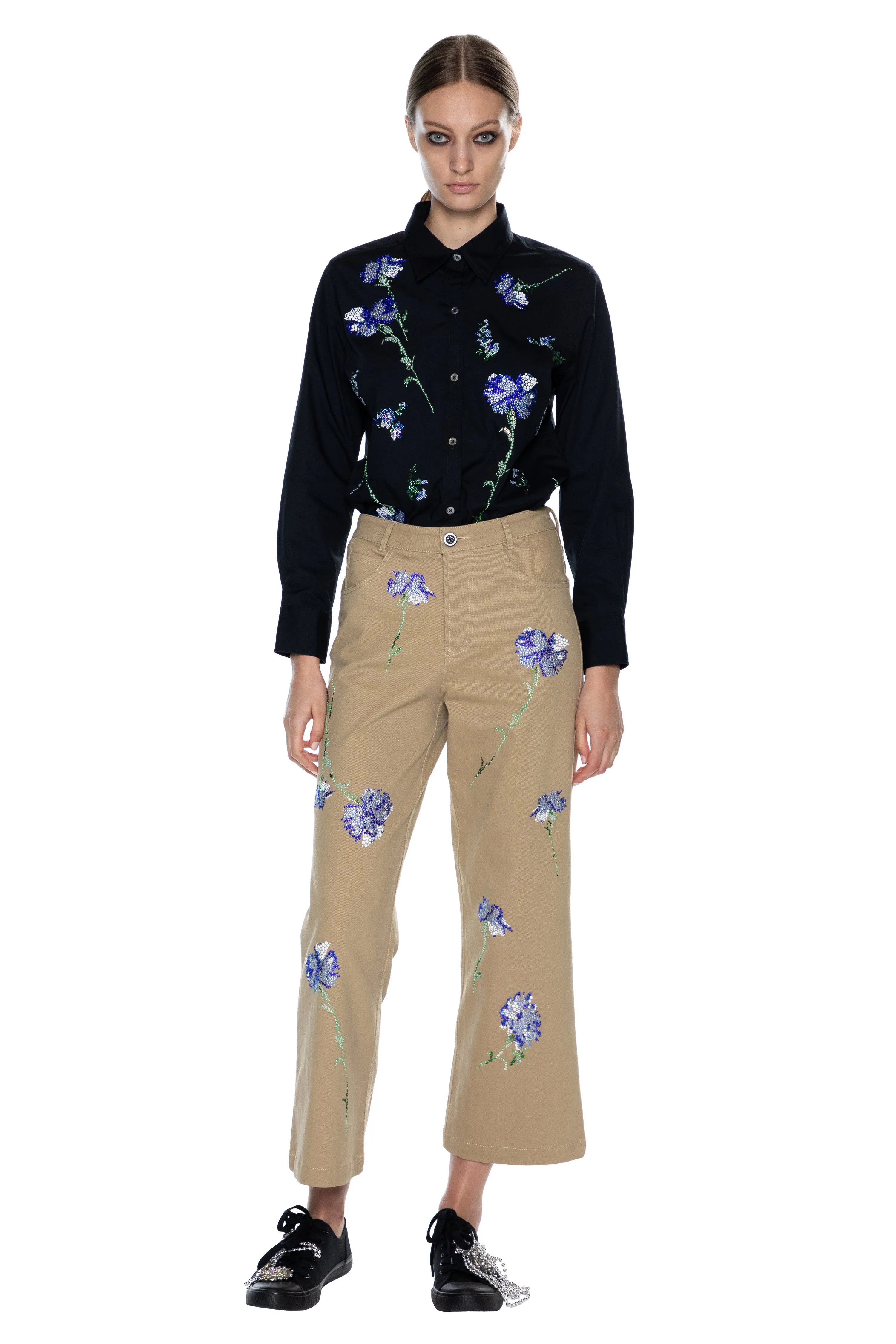 'CECIL BEATON BLUE CARNATION' CROPPED WIDE LEG PANT