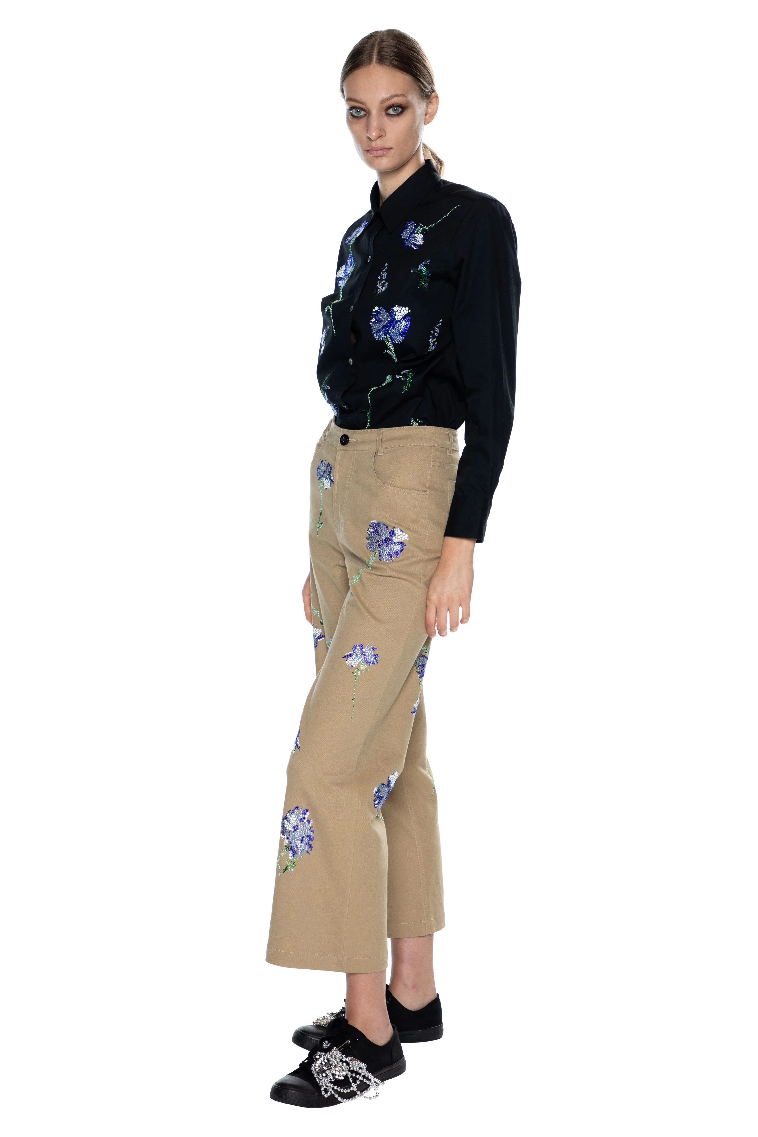 'CECIL BEATON BLUE CARNATION' CROPPED WIDE LEG PANT