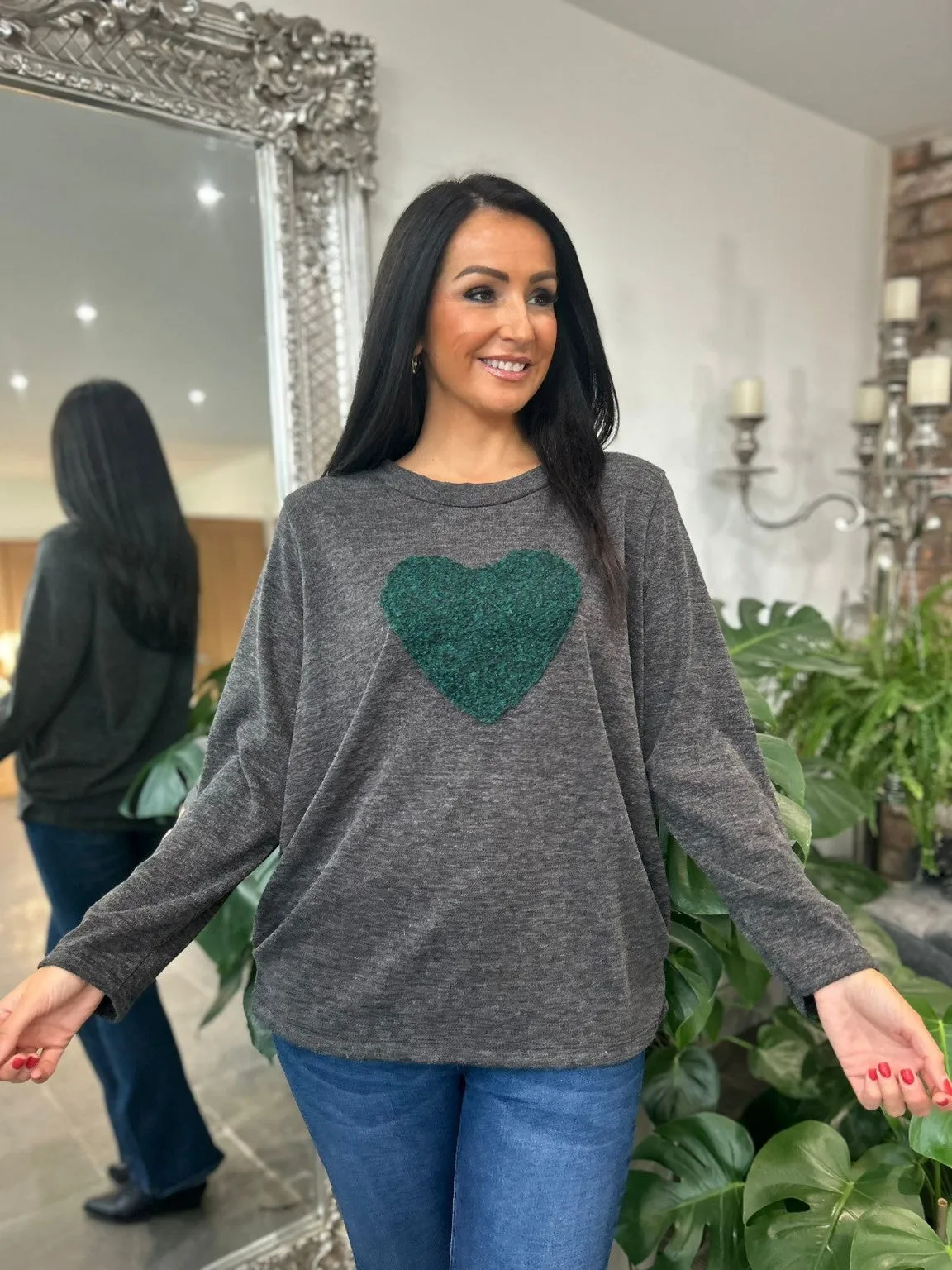 Charcoal Ruched Side Heart Top Jena