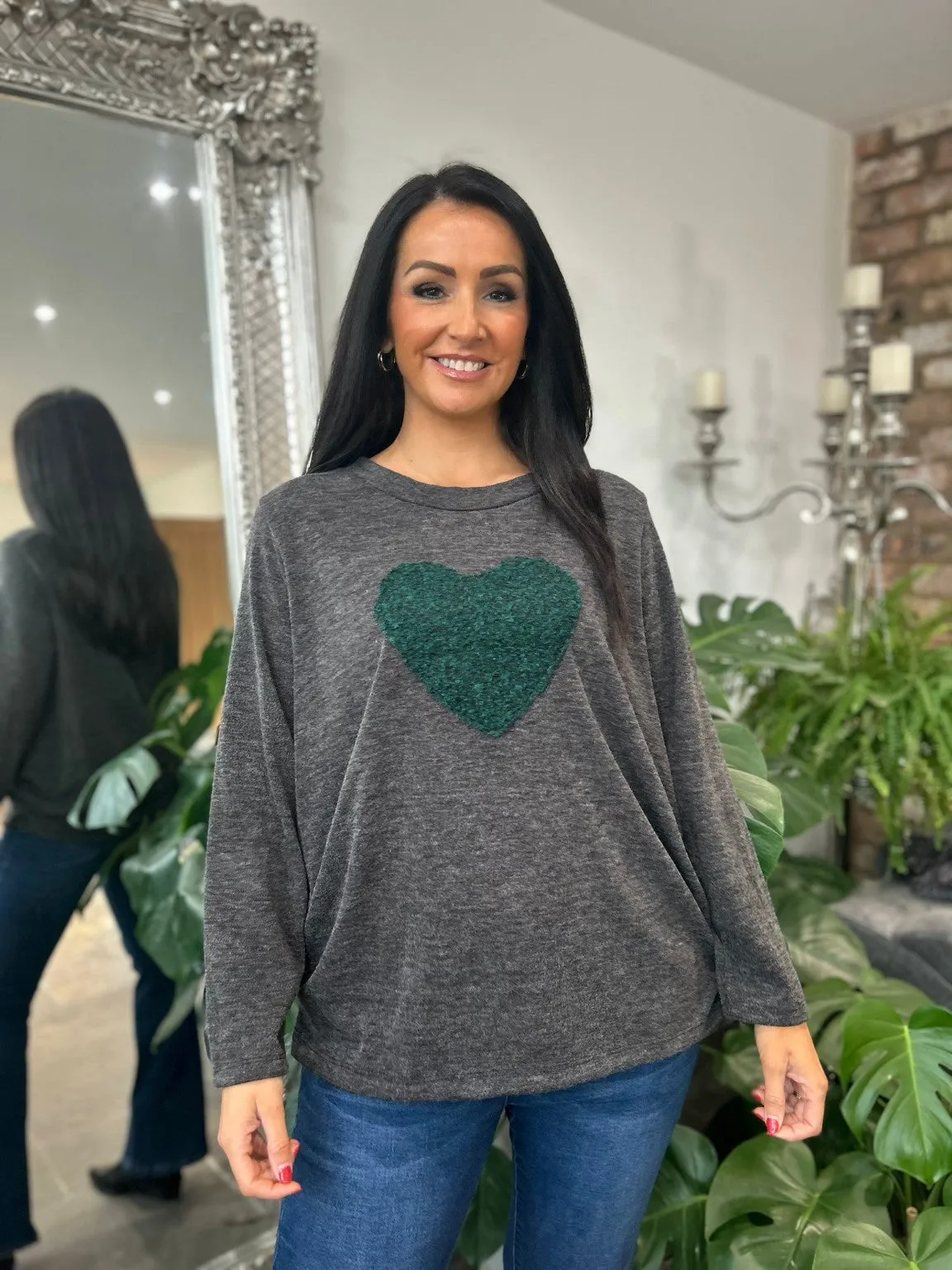 Charcoal Ruched Side Heart Top Jena