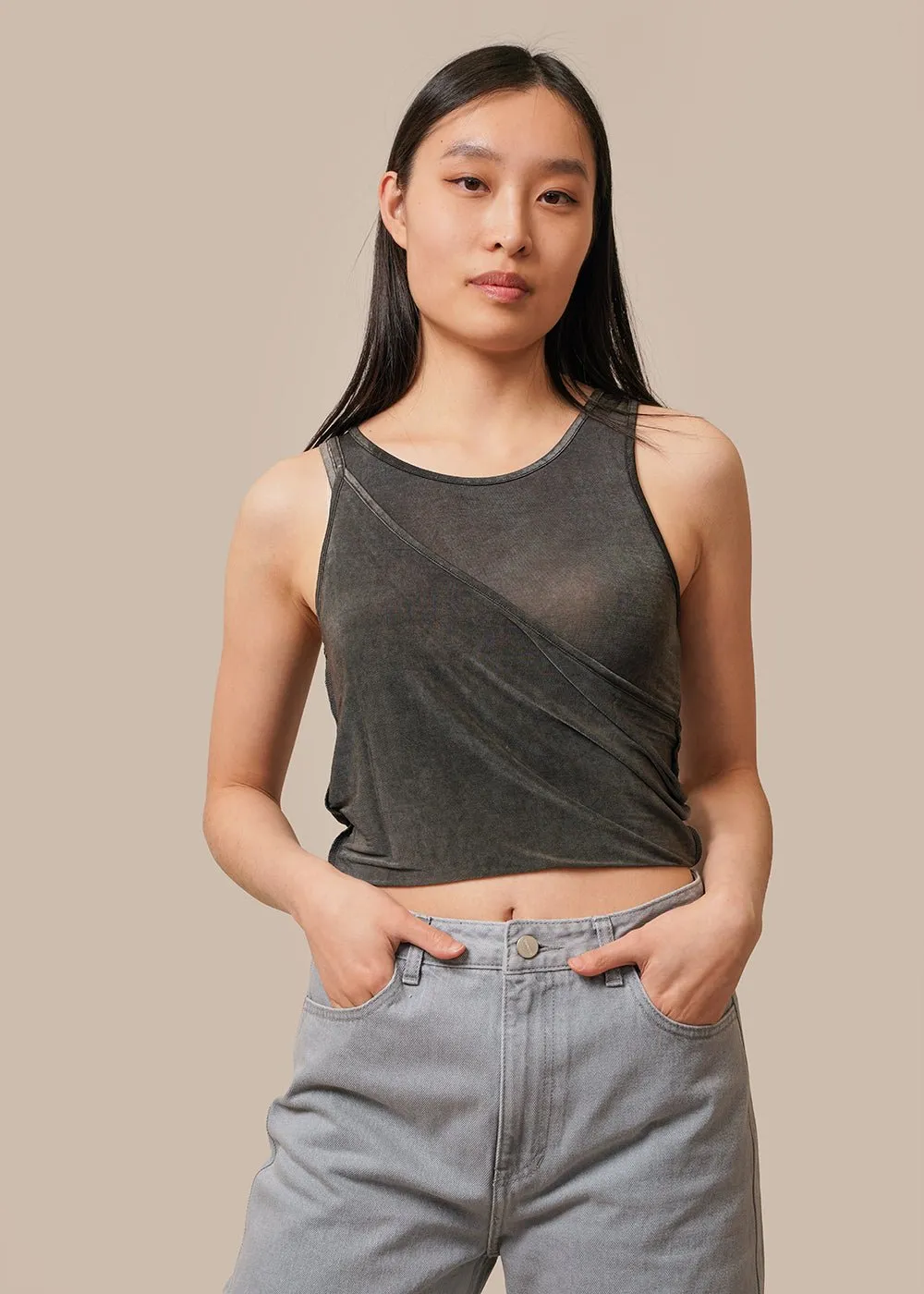 Charcoal Three Straps Sleeveless Top