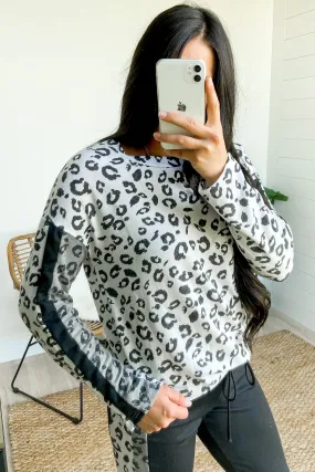 Cheetah Print Long Sleeve Top- Ivory, Charcoal, Black