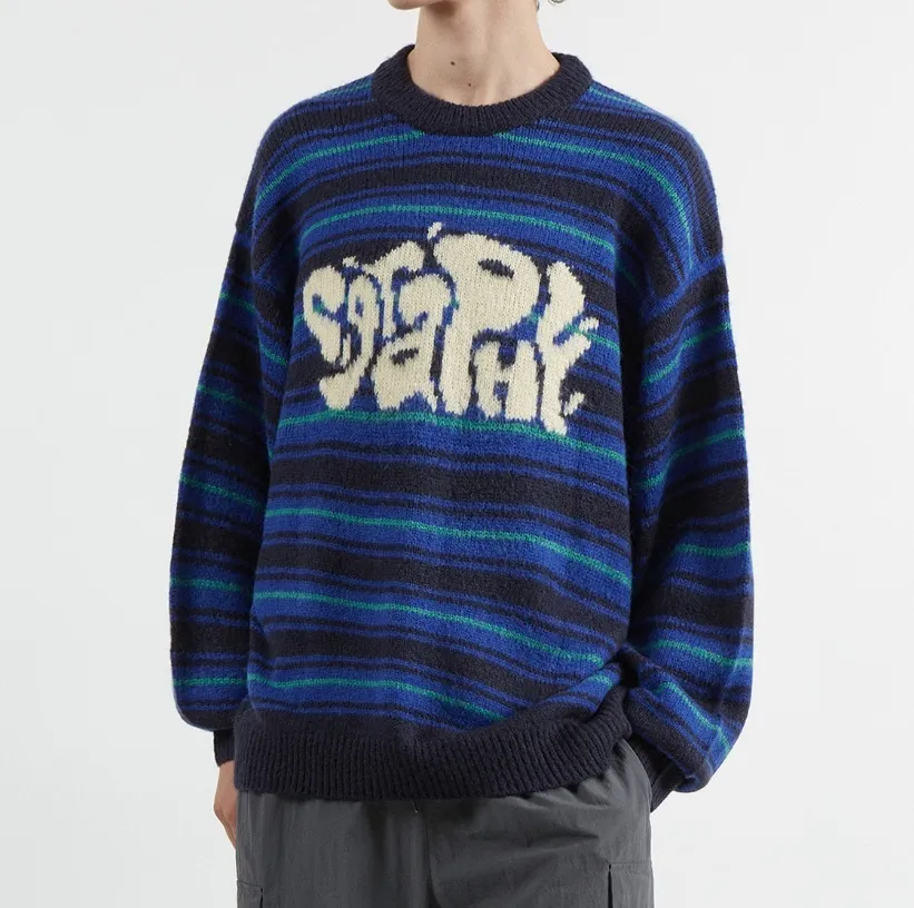 Code graphy  |Crew Neck Stripes Casual Style Unisex Wool Nylon U-Neck