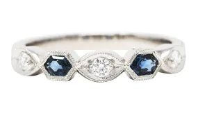 Contemporary 0.35 CTW Sapphire Diamond Platinum Geometric Band Ring