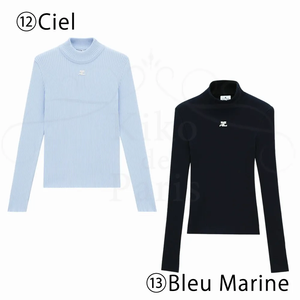 Courreges  |Casual Style Long Sleeves Plain Cotton High-Neck