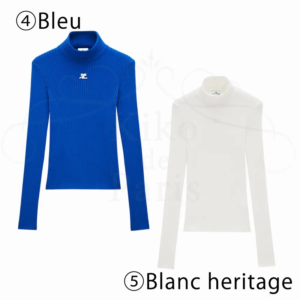 Courreges  |Casual Style Long Sleeves Plain Cotton High-Neck