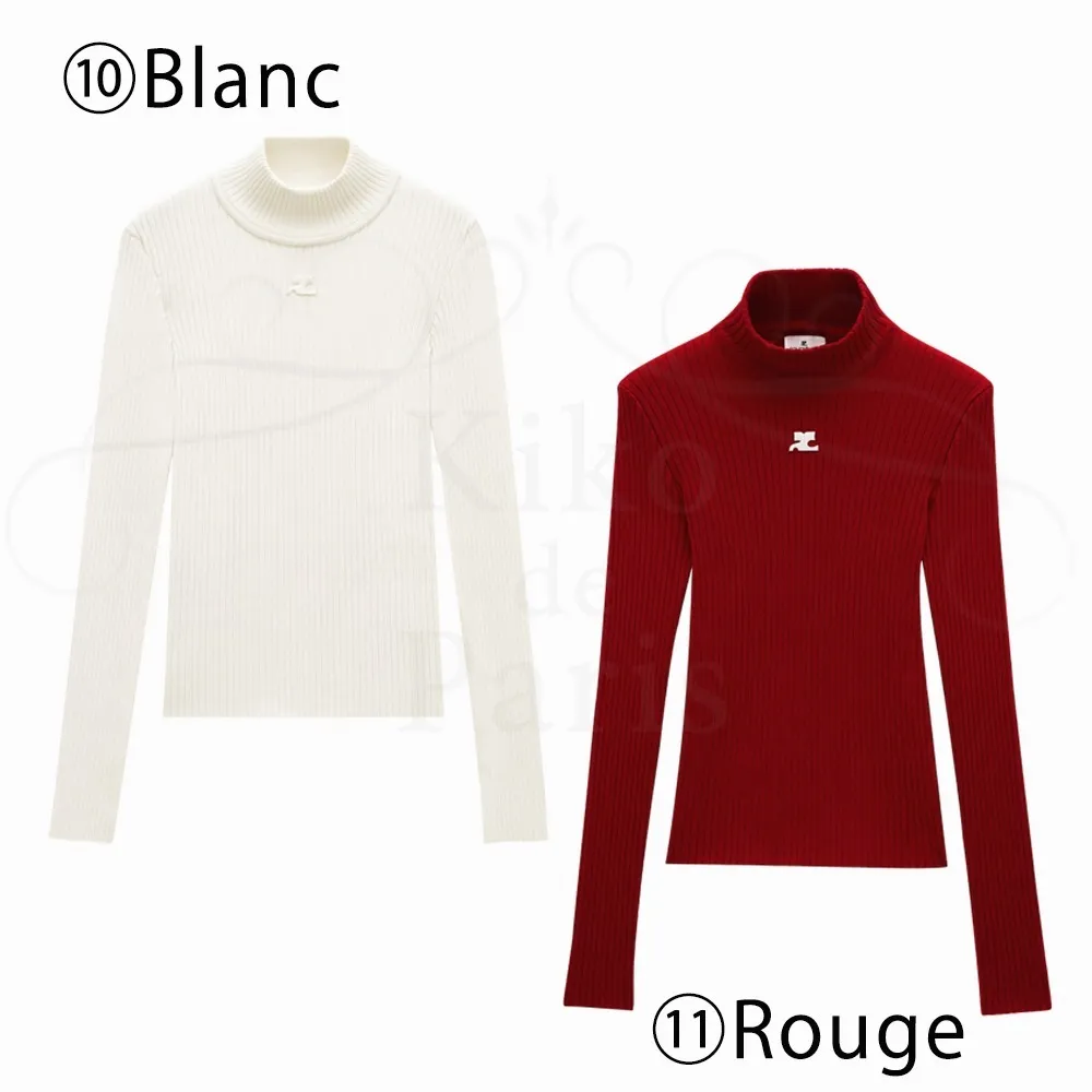 Courreges  |Casual Style Long Sleeves Plain Cotton High-Neck