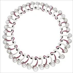 Couture 18K Gold Necklace with Pearl, Ruby & Diamonds