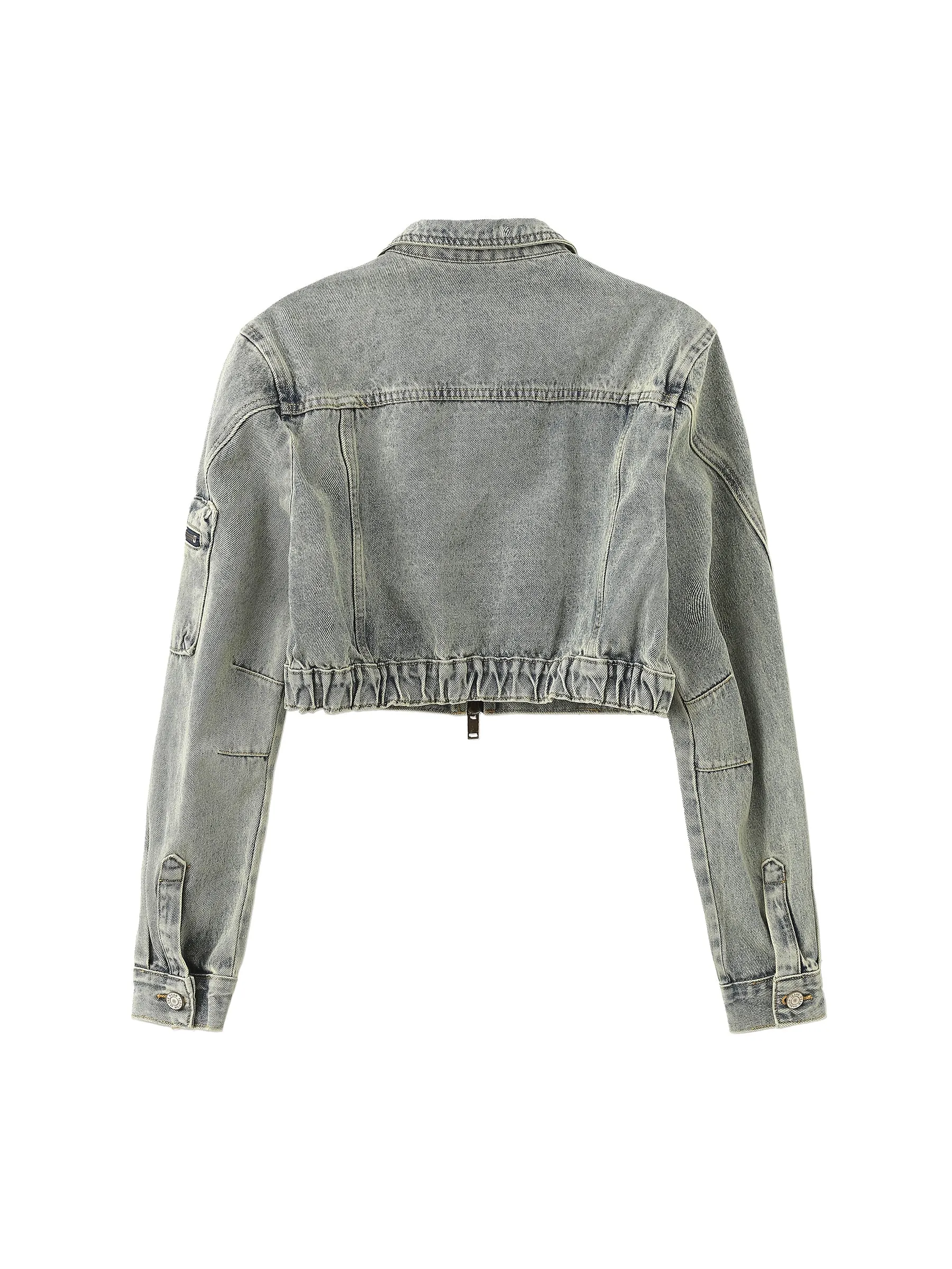 Cropped Zip Up Denim Jacket