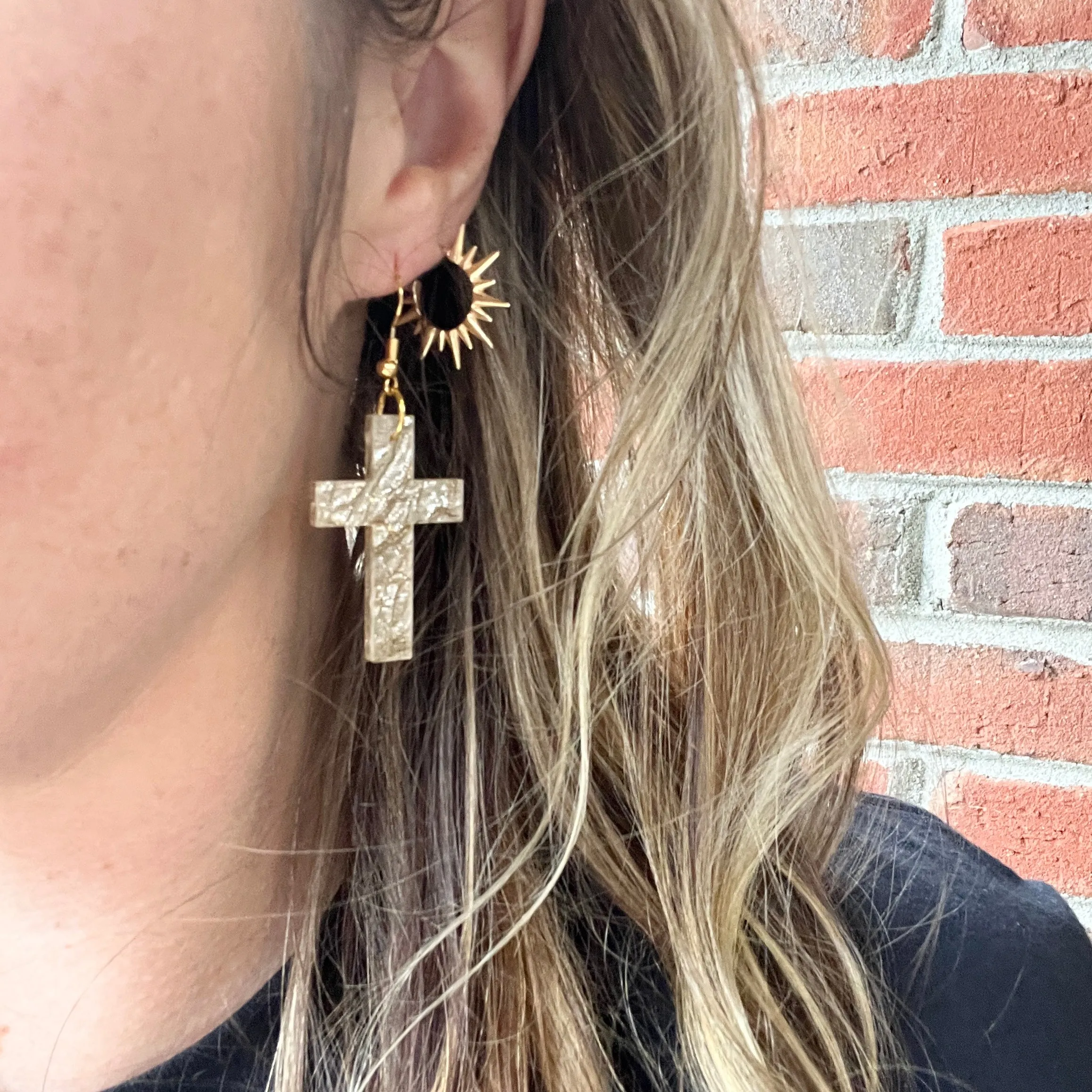 Cross Earrings - Champagne Taffeta - Acrylic Earrings