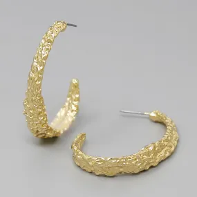 Crumpled Metal Oval Hoop Earrings