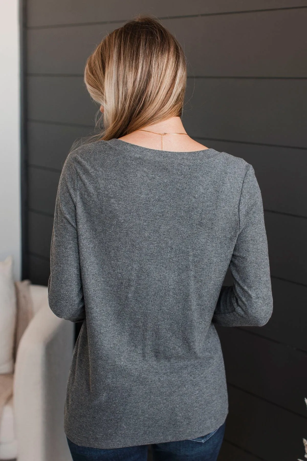 Dearest Memories V-Neck Top- Charcoal