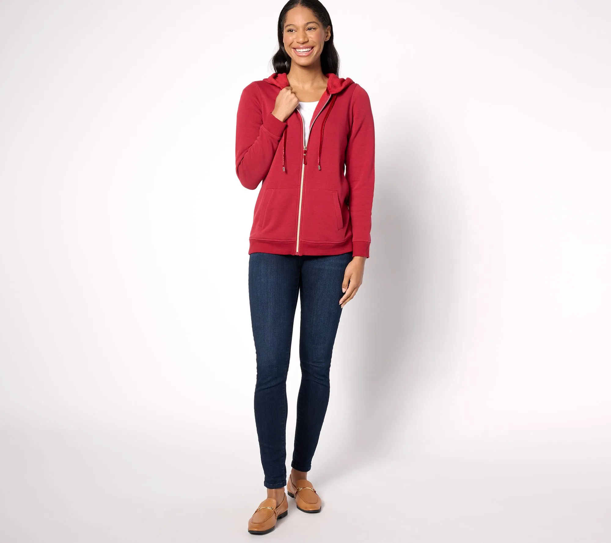 Denim & Co. Active Lush Lined Hooded Zip Front Jacket