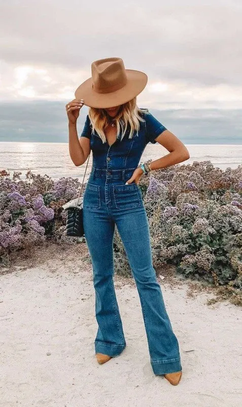 Denim Flared Jumpsuit