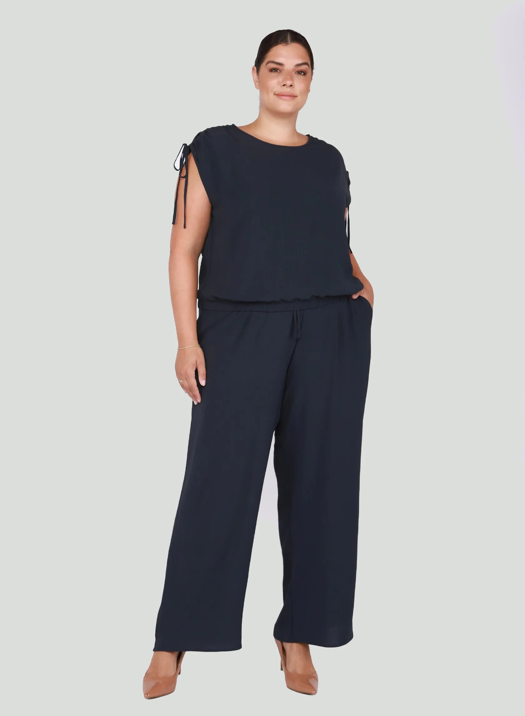 Dex Plus Wide Leg Trouser In Midnight Navy