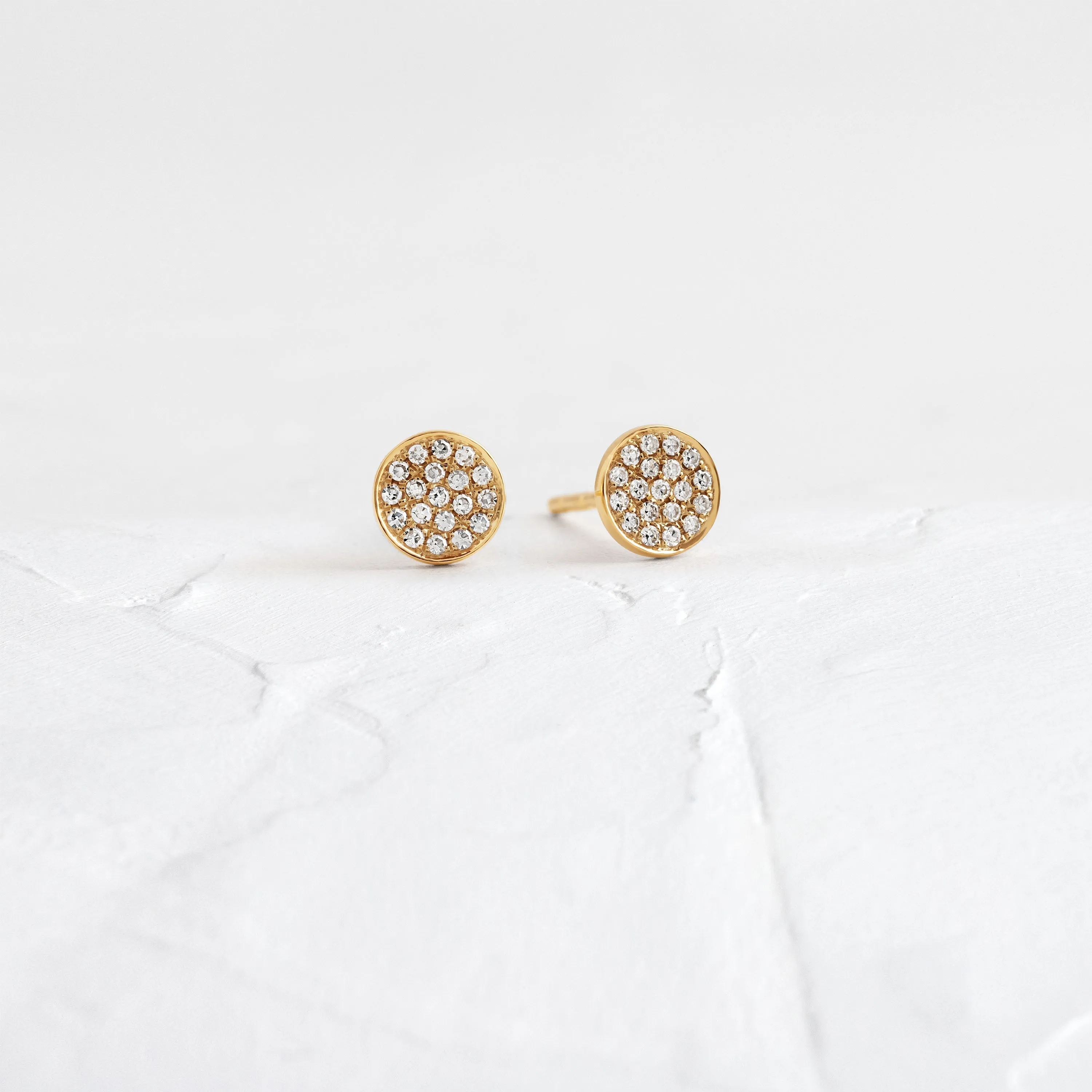 Diamond Mini Disc Stud Earrings - In Stock