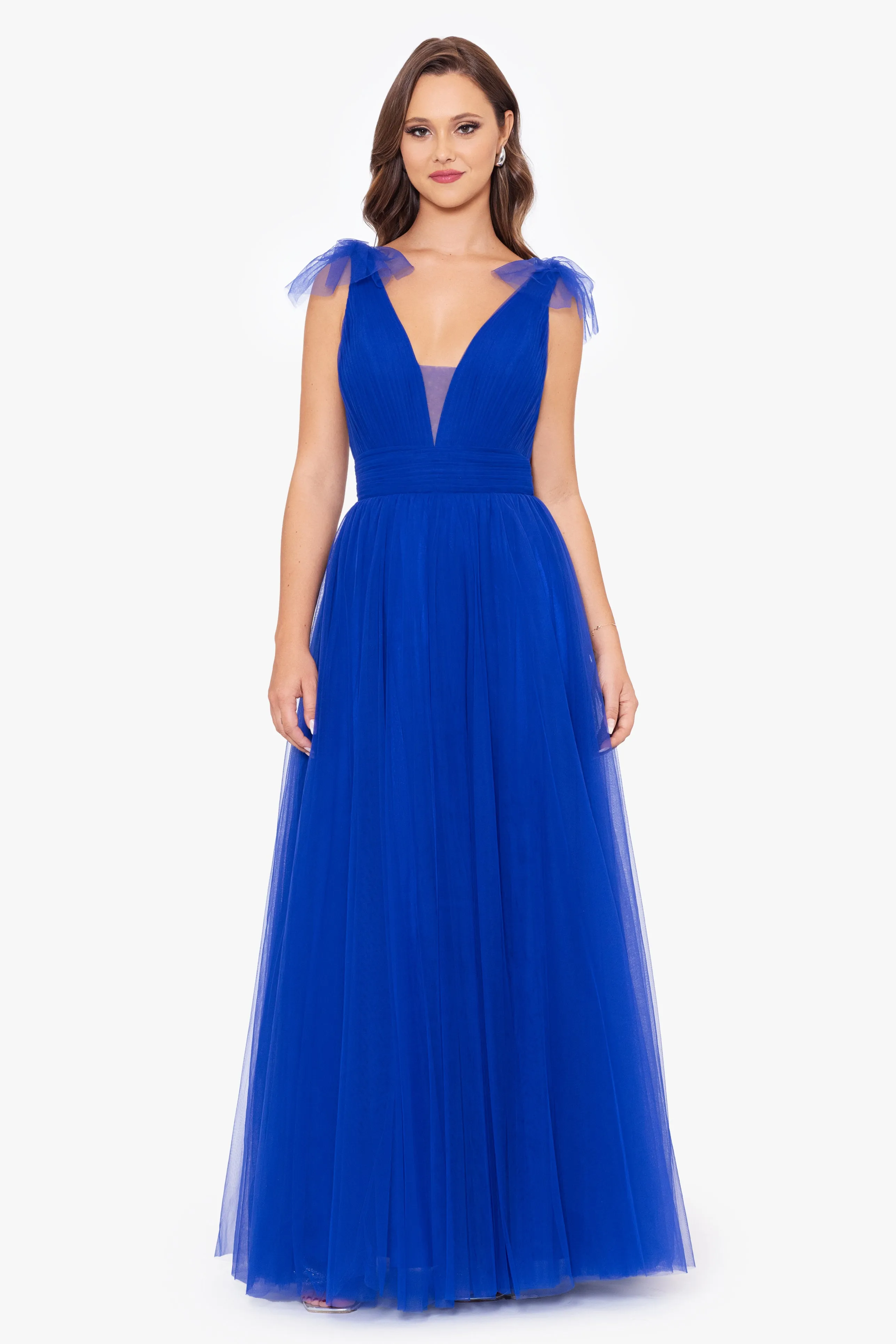 Dominique  Long Mesh V Neck Ballgown