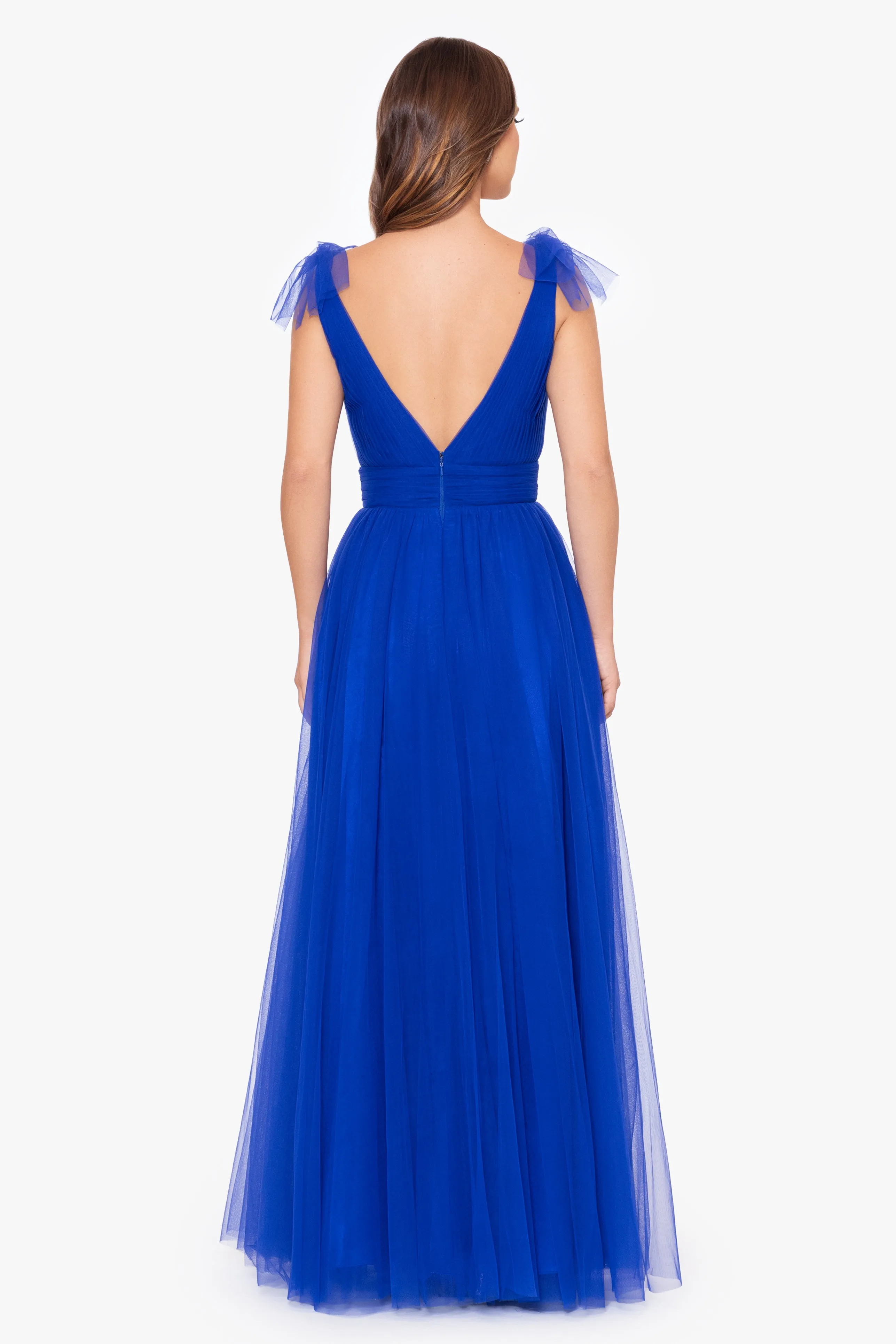 Dominique  Long Mesh V Neck Ballgown