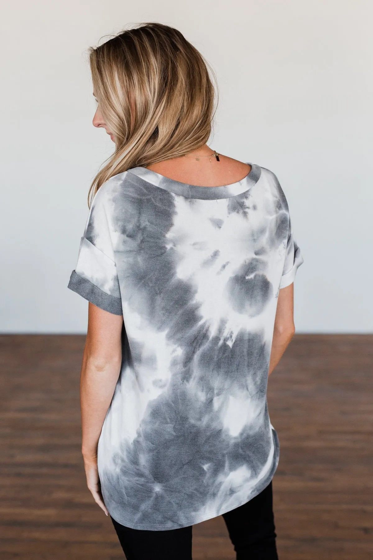 Dreaming A New Dream Tie Dye Top- Charcoal & Ivory