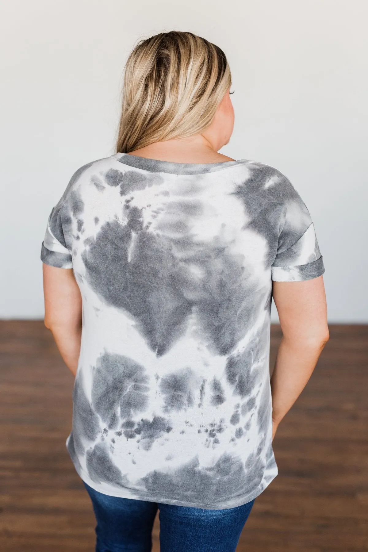 Dreaming A New Dream Tie Dye Top- Charcoal & Ivory