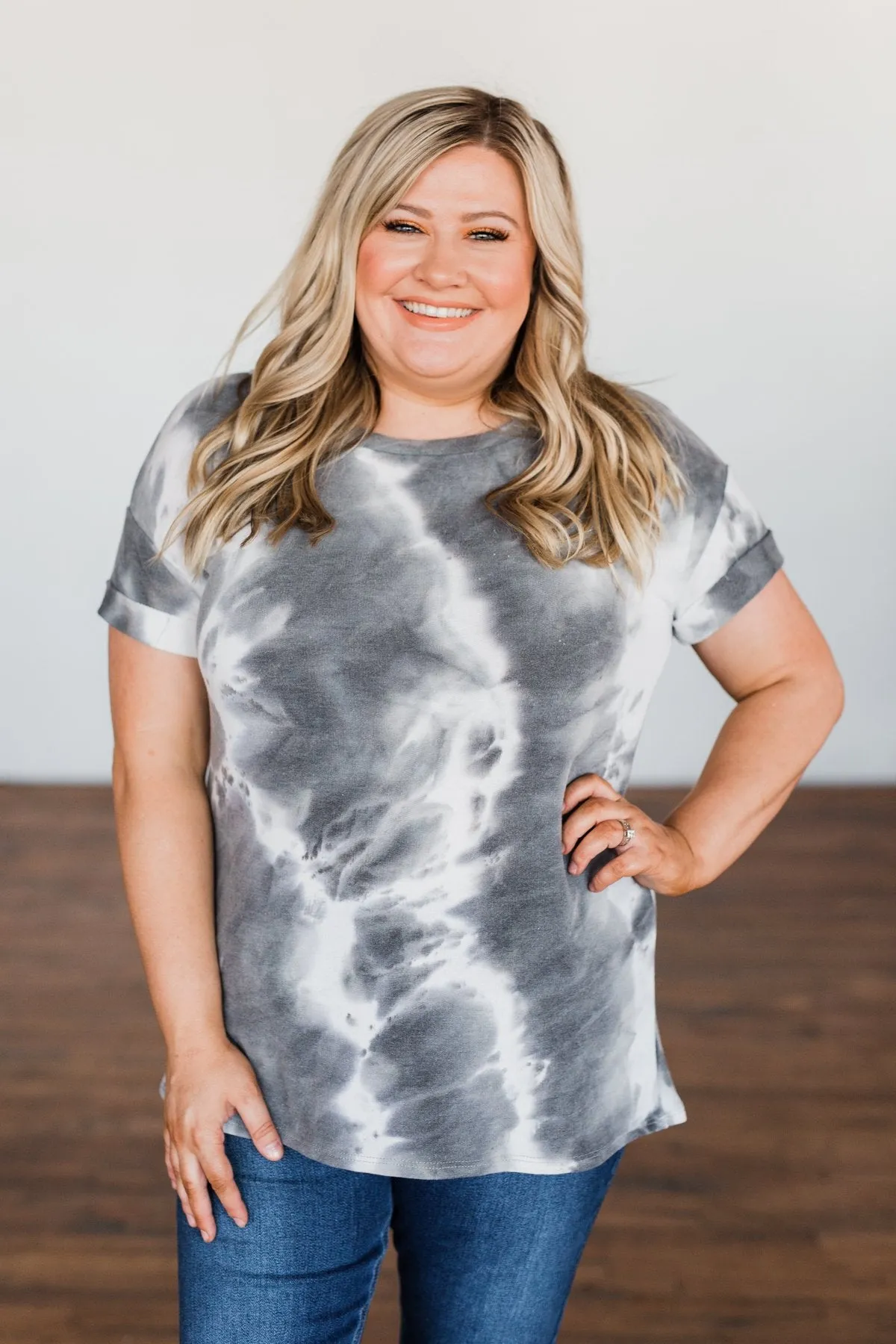 Dreaming A New Dream Tie Dye Top- Charcoal & Ivory