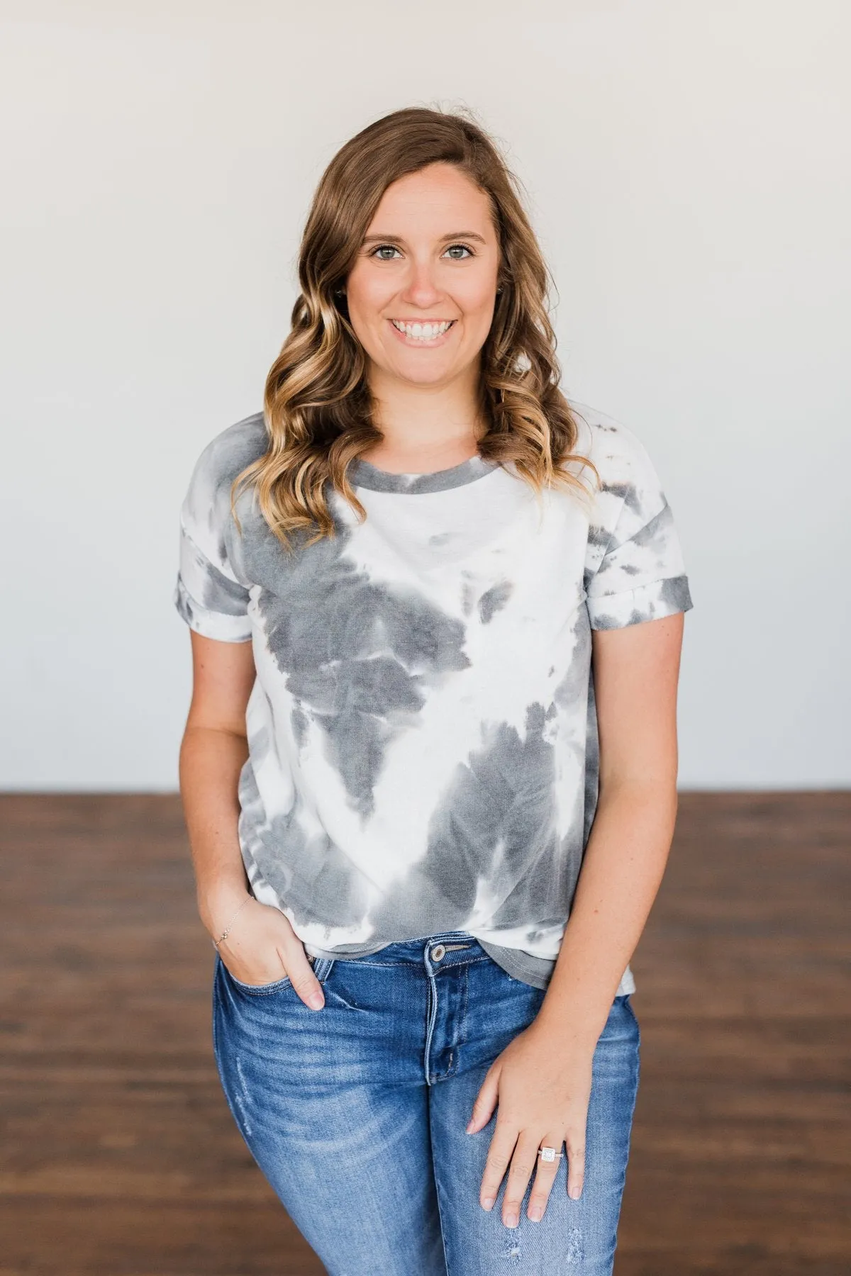 Dreaming A New Dream Tie Dye Top- Charcoal & Ivory