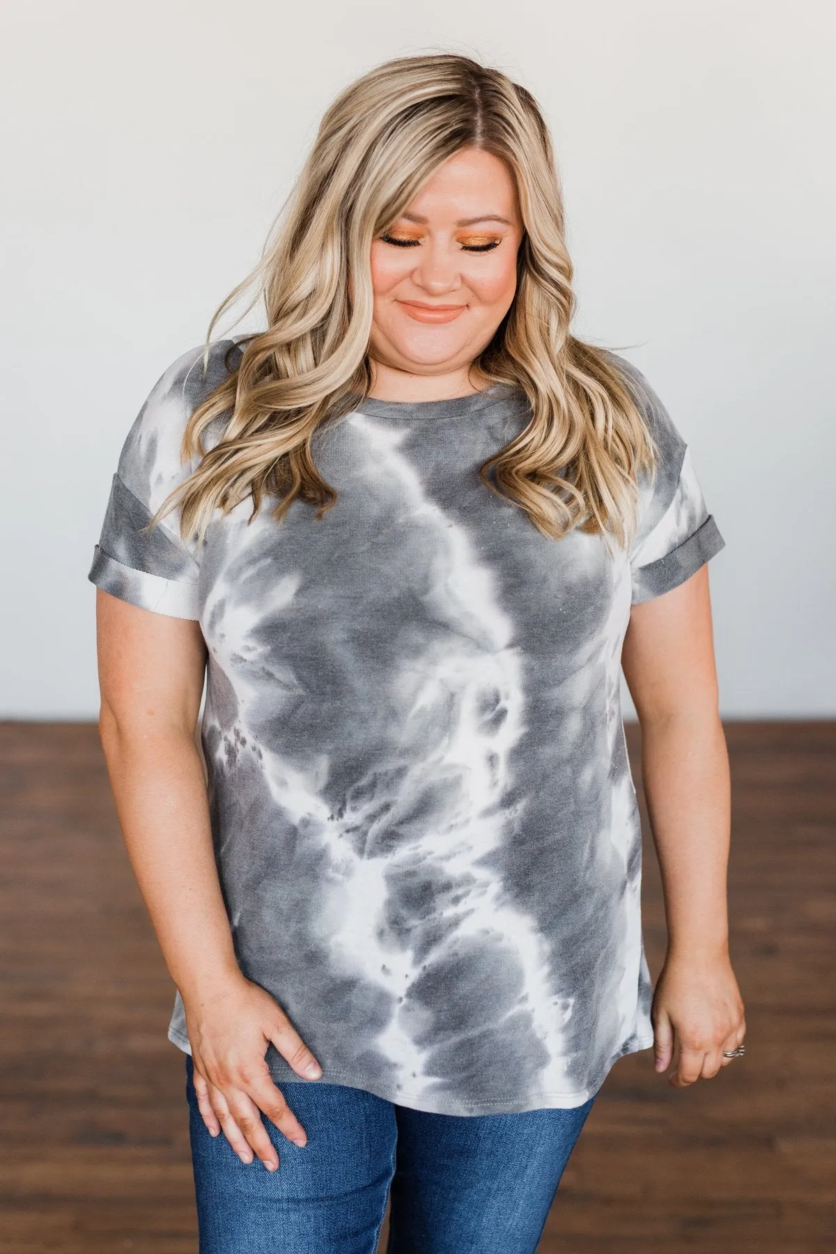 Dreaming A New Dream Tie Dye Top- Charcoal & Ivory