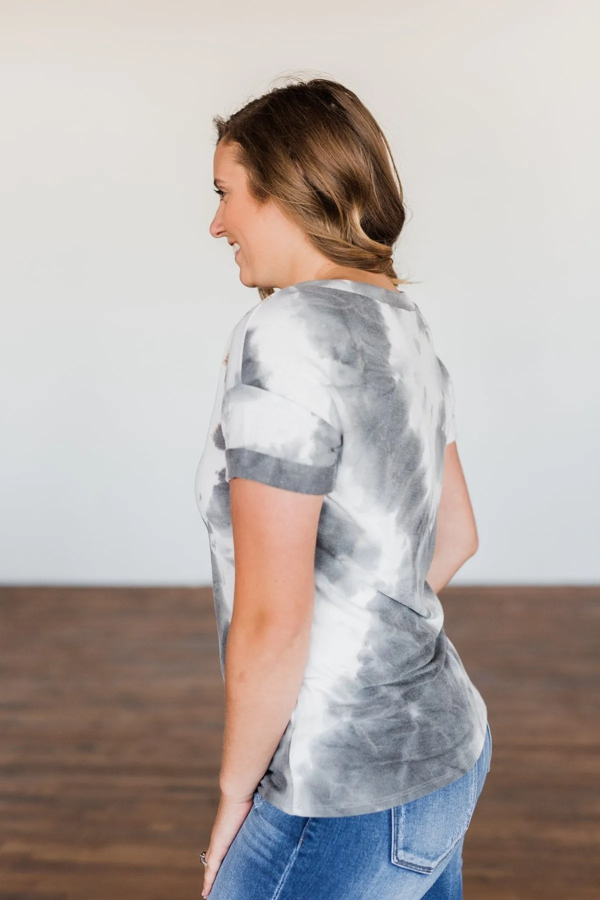 Dreaming A New Dream Tie Dye Top- Charcoal & Ivory