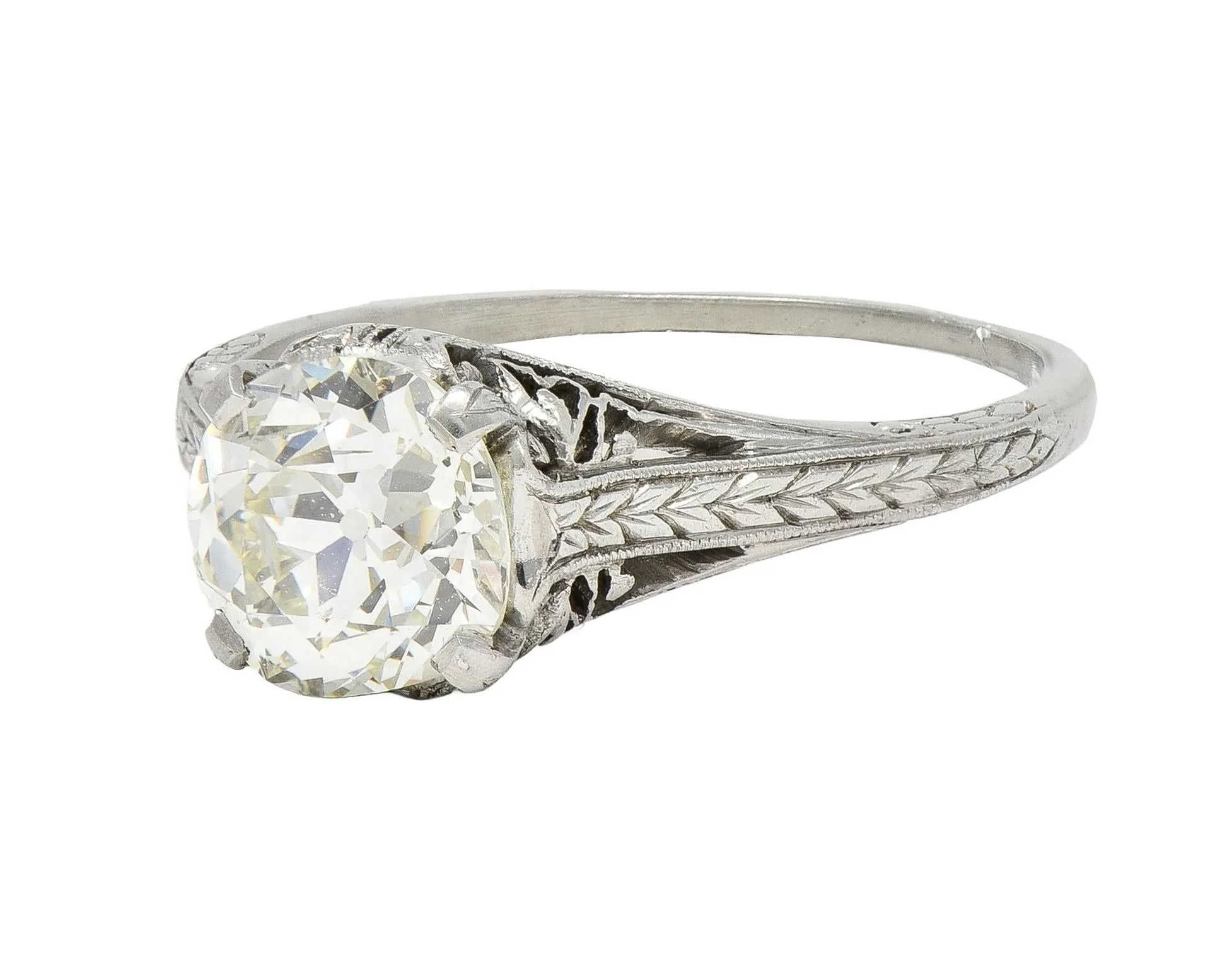 Early Art Deco 1.66 CTW Old Mine Cut Diamond Platinum Butterfly Antique Engagement Ring GIA