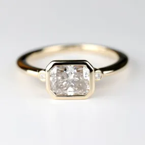 East West Openwork Bezel Three Stone Ring with Diamond Foundry Diamond