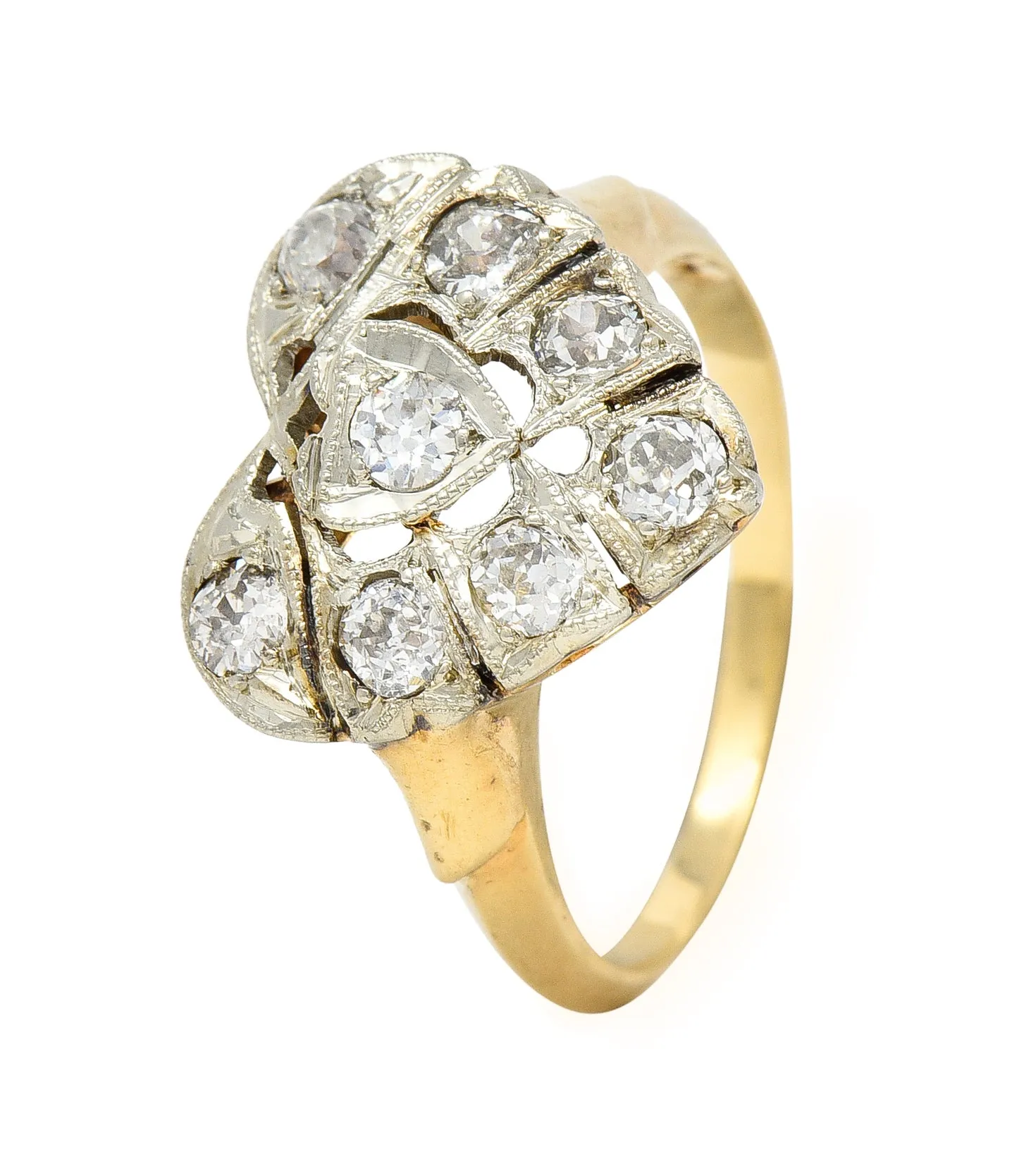 Edwardian 0.74 CTW Diamond Platinum-Topped 14 Karat Gold Antique Heart Ring