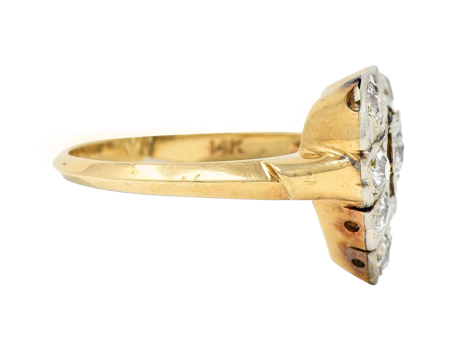 Edwardian 0.74 CTW Diamond Platinum-Topped 14 Karat Gold Antique Heart Ring