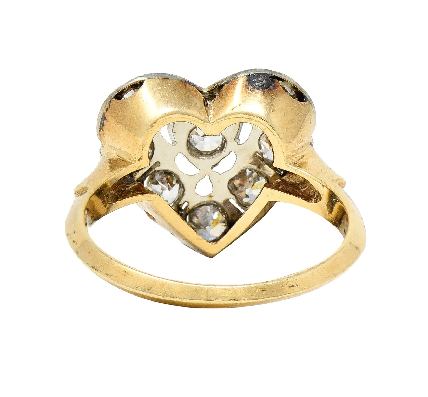 Edwardian 0.74 CTW Diamond Platinum-Topped 14 Karat Gold Antique Heart Ring