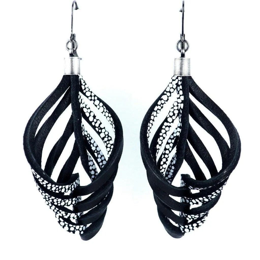 Embrace black and white leather earrings