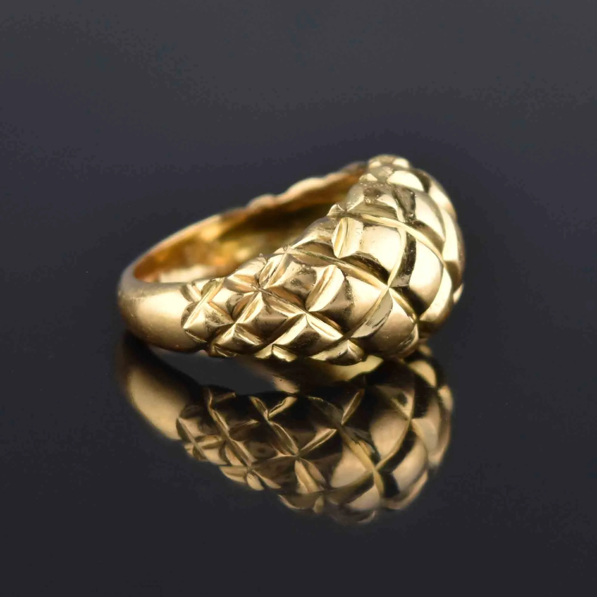 Estate 18K Gold Diamond Pattern Bombe Ring