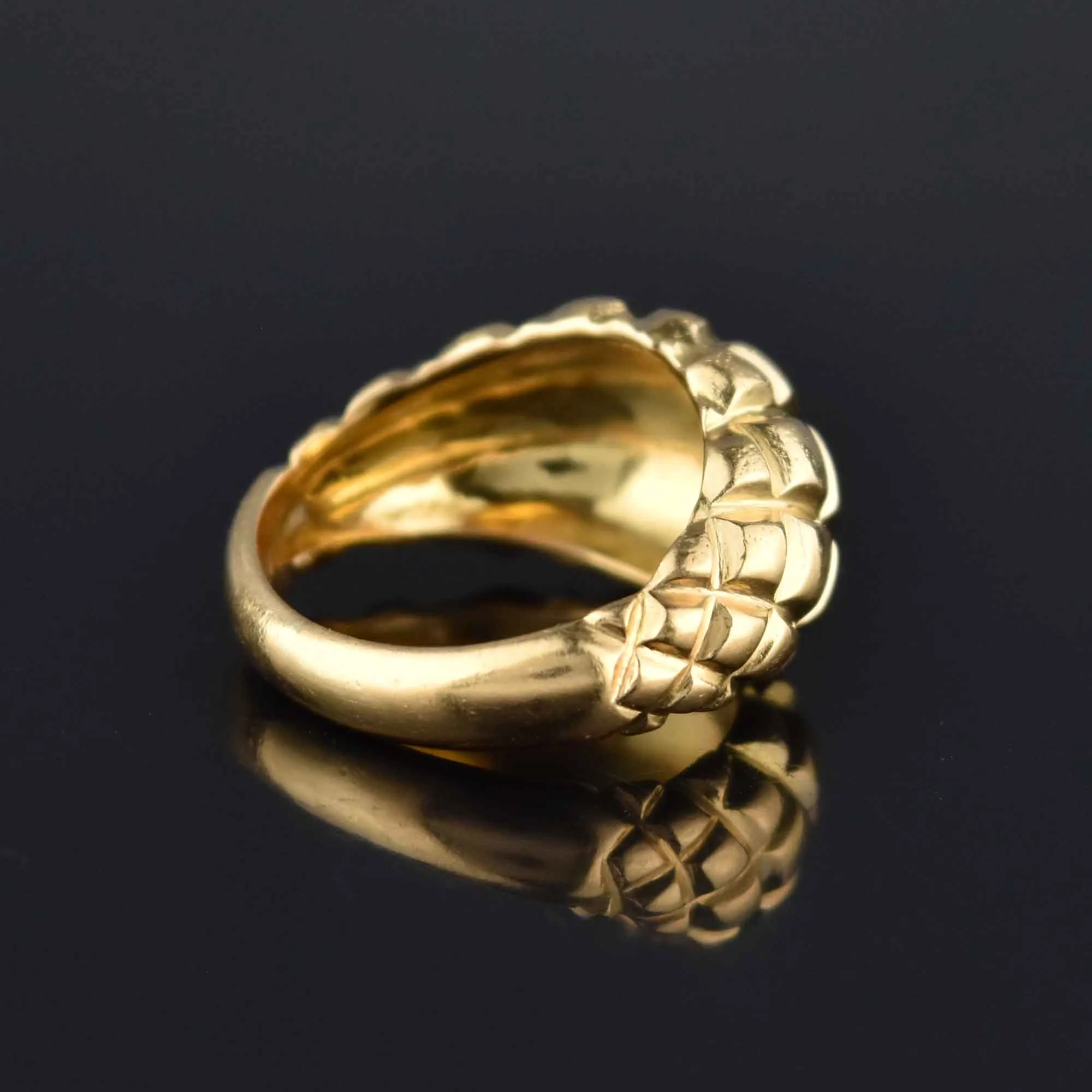 Estate 18K Gold Diamond Pattern Bombe Ring