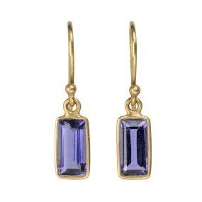 Extra Small Bezel-Set Iolite Baguette Earrings