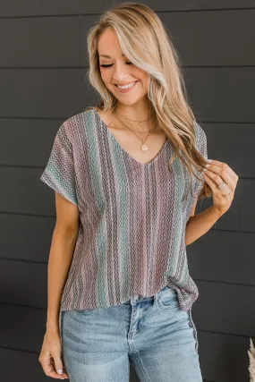 Feeling Sparks Knit Top- Charcoal, Mauve, & Blue