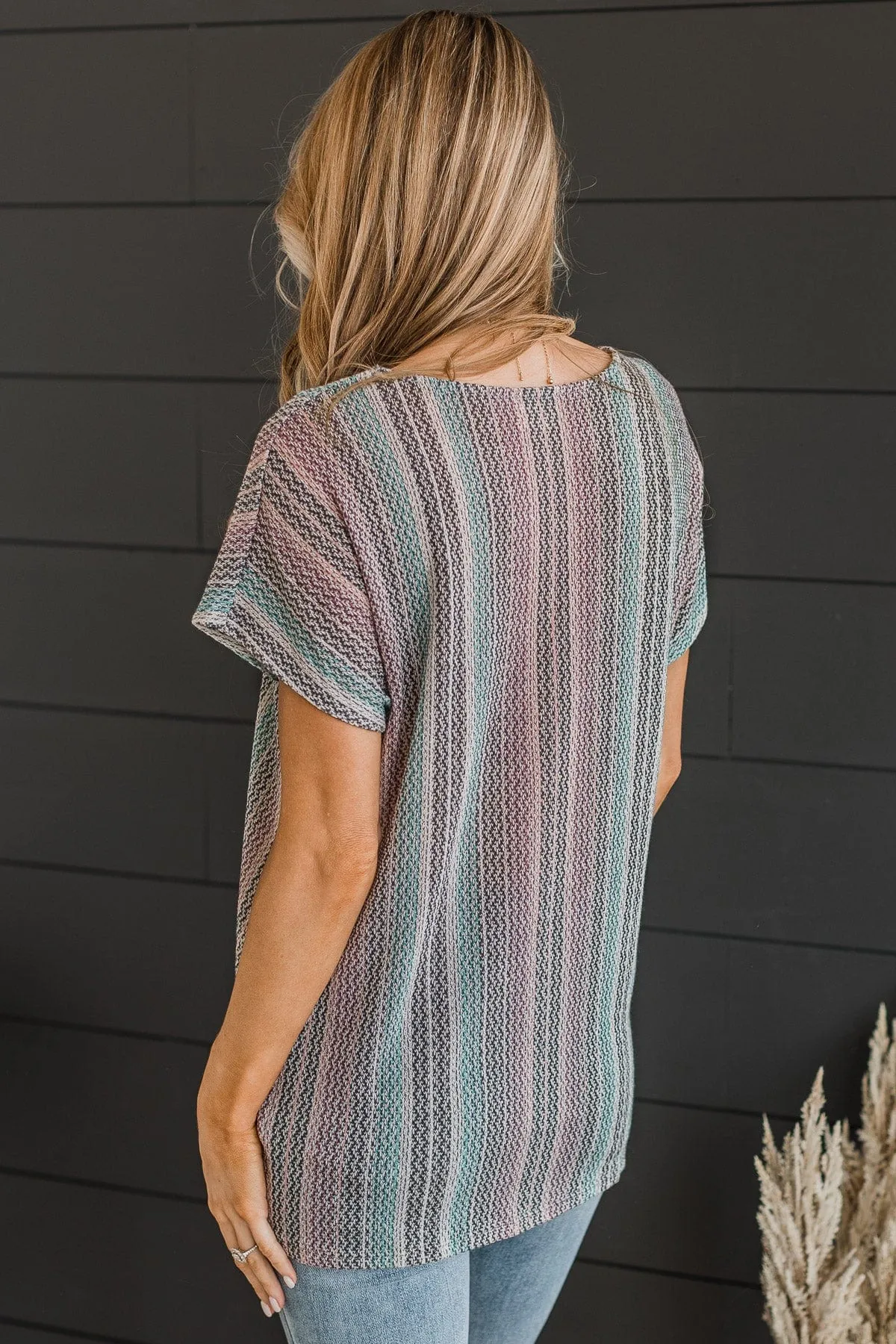 Feeling Sparks Knit Top- Charcoal, Mauve, & Blue