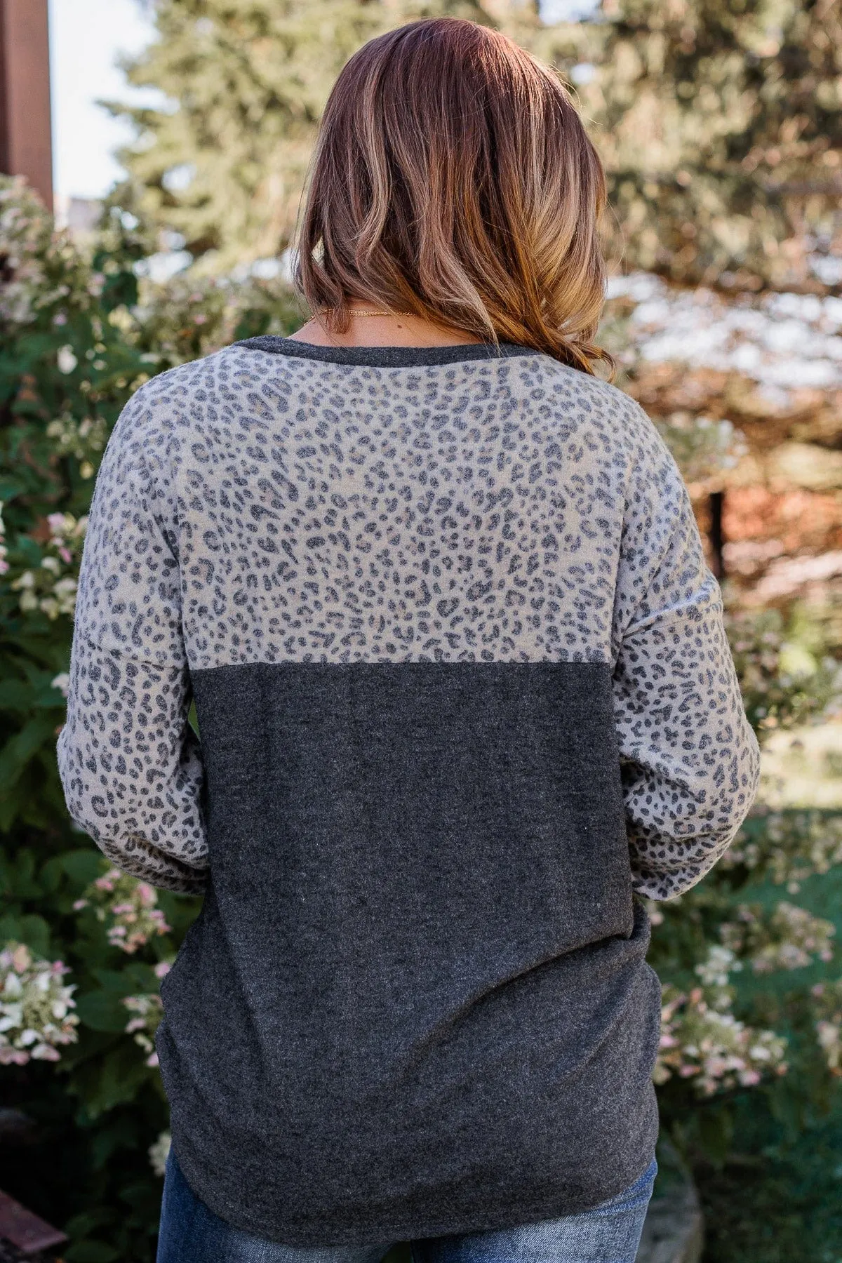 Find Your Wild Leopard Print Top- Charcoal