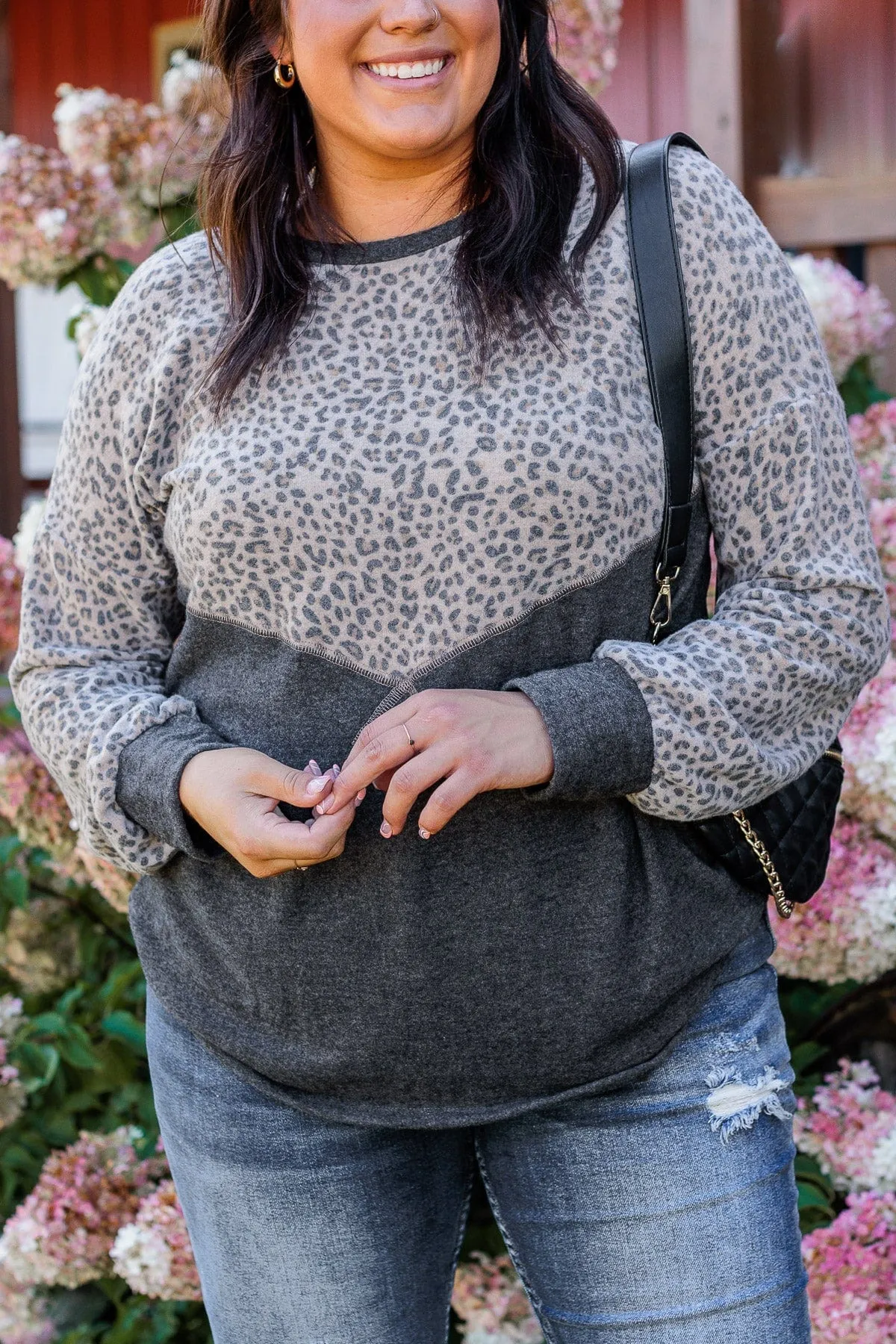 Find Your Wild Leopard Print Top- Charcoal