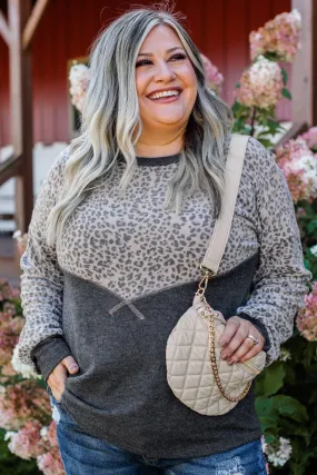 Find Your Wild Leopard Print Top- Charcoal