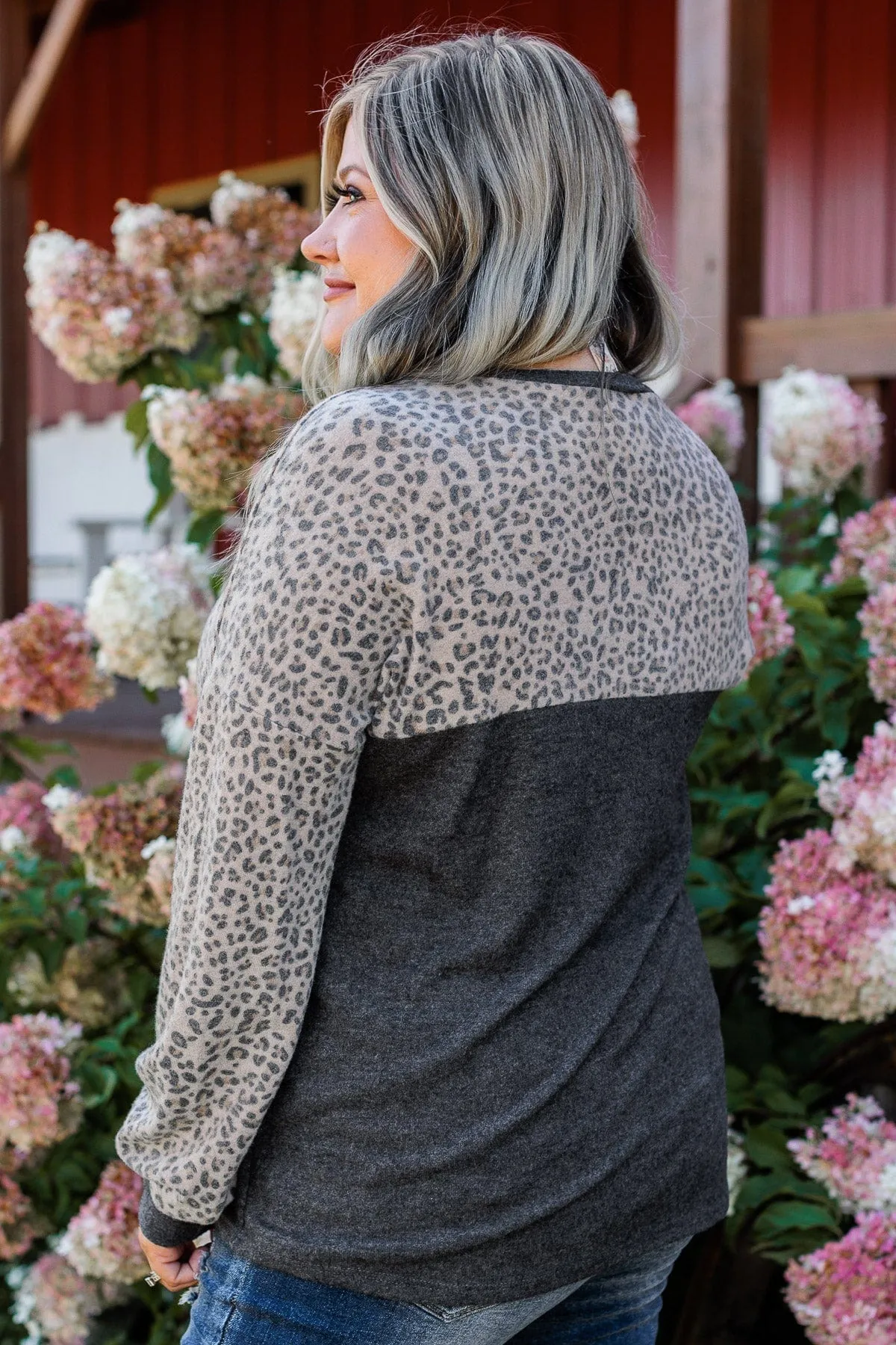 Find Your Wild Leopard Print Top- Charcoal