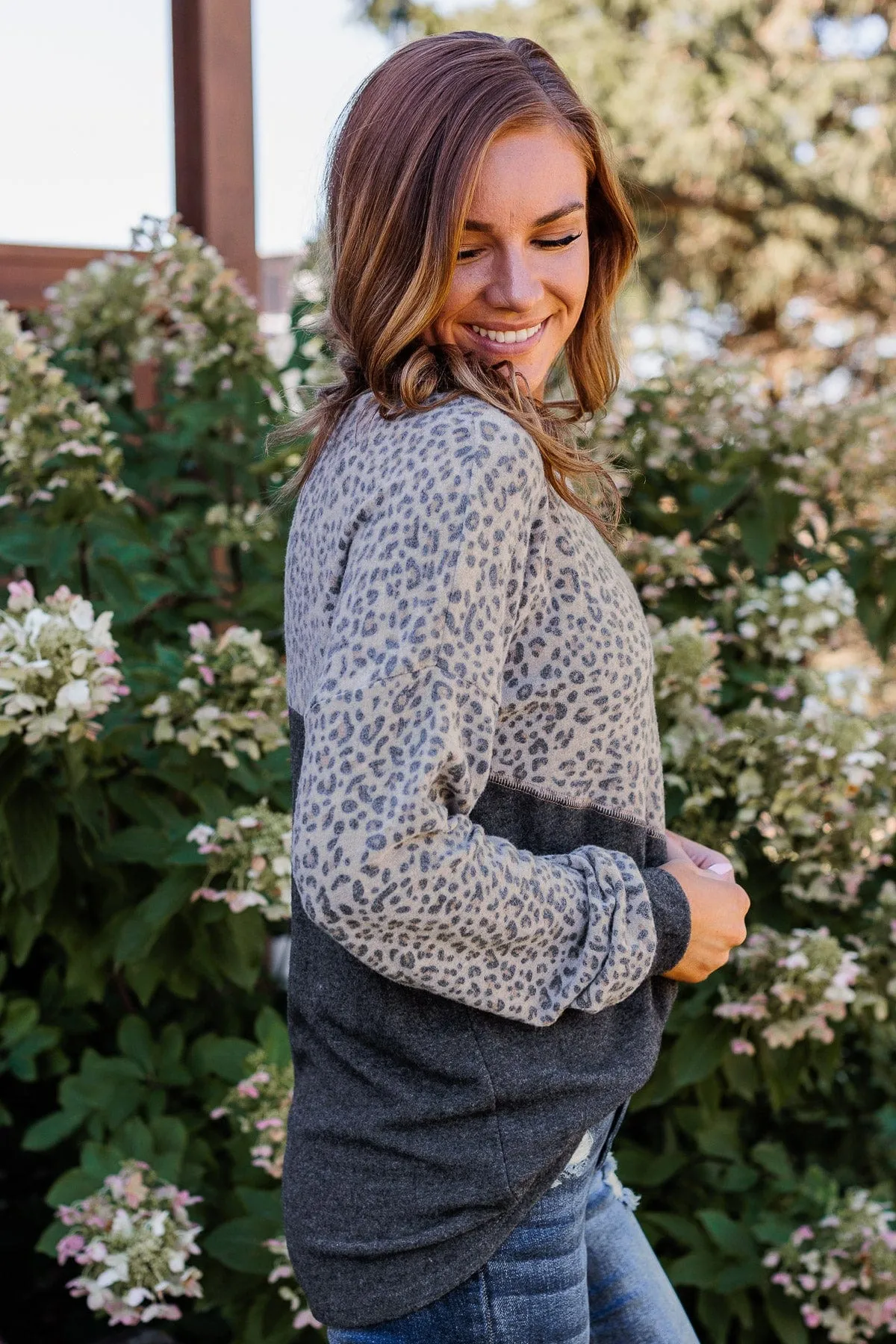 Find Your Wild Leopard Print Top- Charcoal